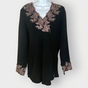 Whimsigoth Fairy Grunge Baby Doll Top | L | Black Pink Embroidered | Y2K Style